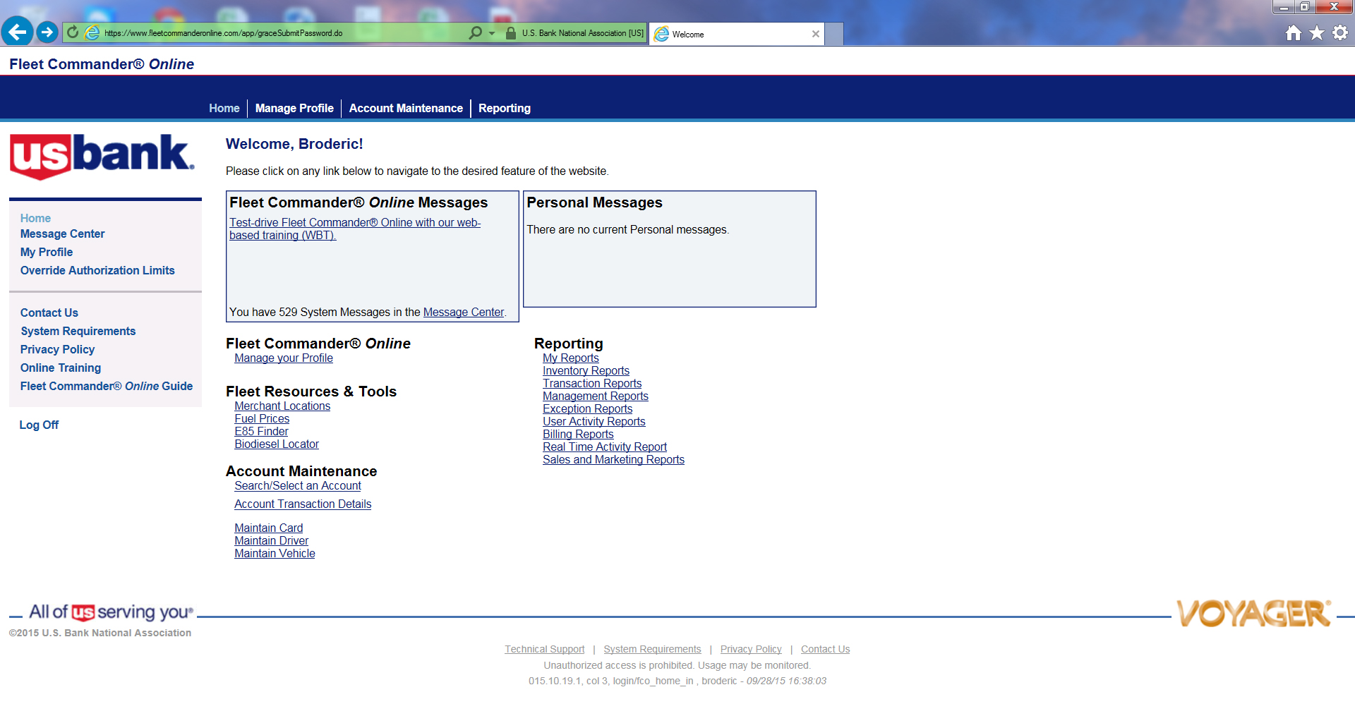 us bank voyager fleet login